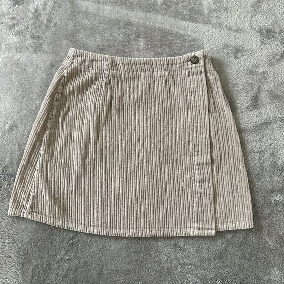 Vintage Express Corduroy Wrap Mini Skirt Women's 3/4 90s Y2K Gray - Picture 1 of 5